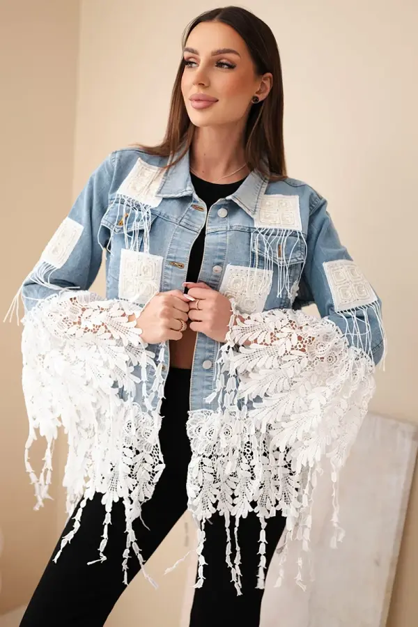 Kesi Włoski Ženska jeans jakna s čipko in resicami