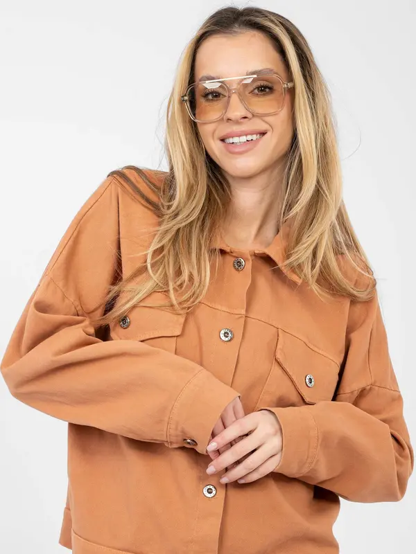 RUE PARIS Ženska jeans jakna v temno oranžni barvi