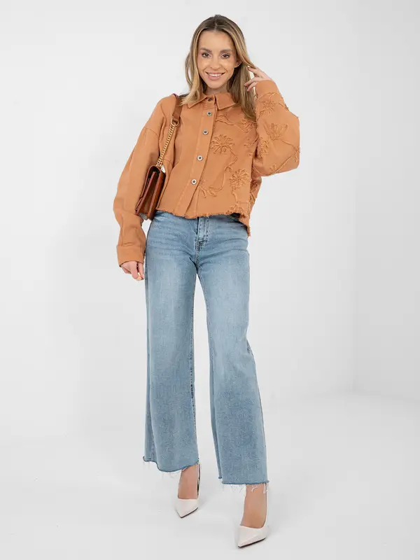 RUE PARIS Ženska jeans jakna v temno oranžni barvi