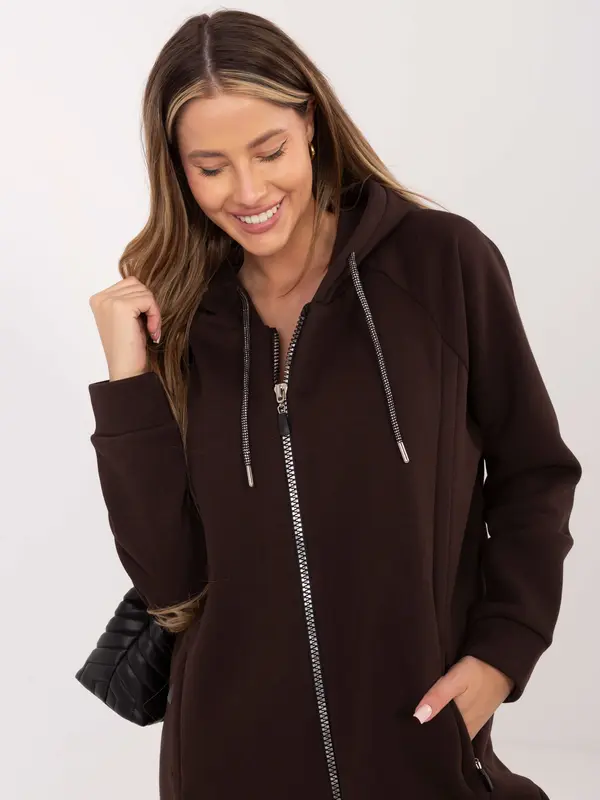 RELEVANCE Ženska jopa s kapuco in zadrgo, temno rjava