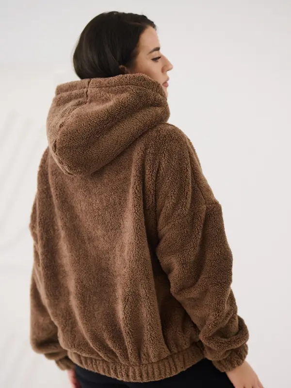 Factory Price Ženska jopa s kapuco, temno bež