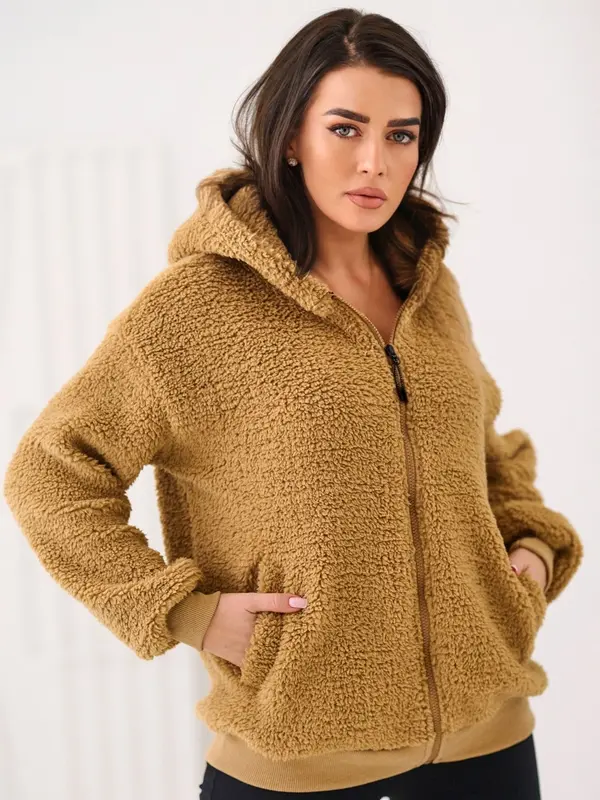 Factory Price Ženska jopa z zadrgo v kamel barvi