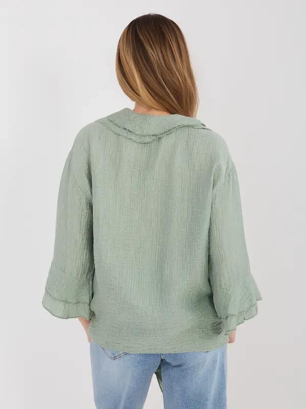 Italy Moda Ženska kaki srajca z razširjenimi rokavi