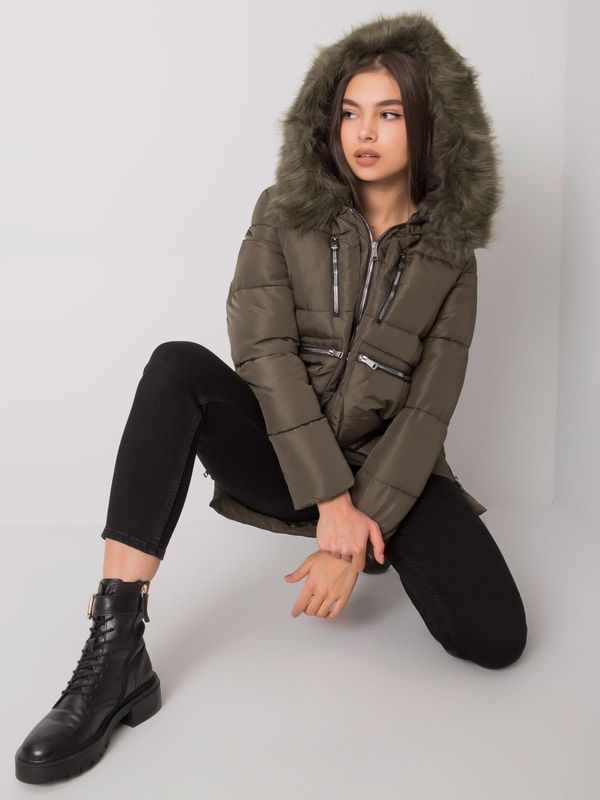Fashionhunters Ženska kaki zimska jakna s kapuco