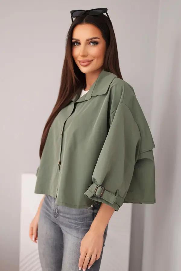 Kesi Włoski Ženska kratka kaki jakna z gumbi