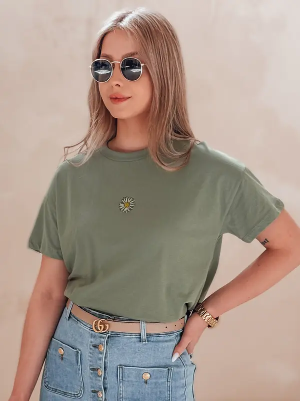 DStreet Ženska majica FLORTA temno zelena