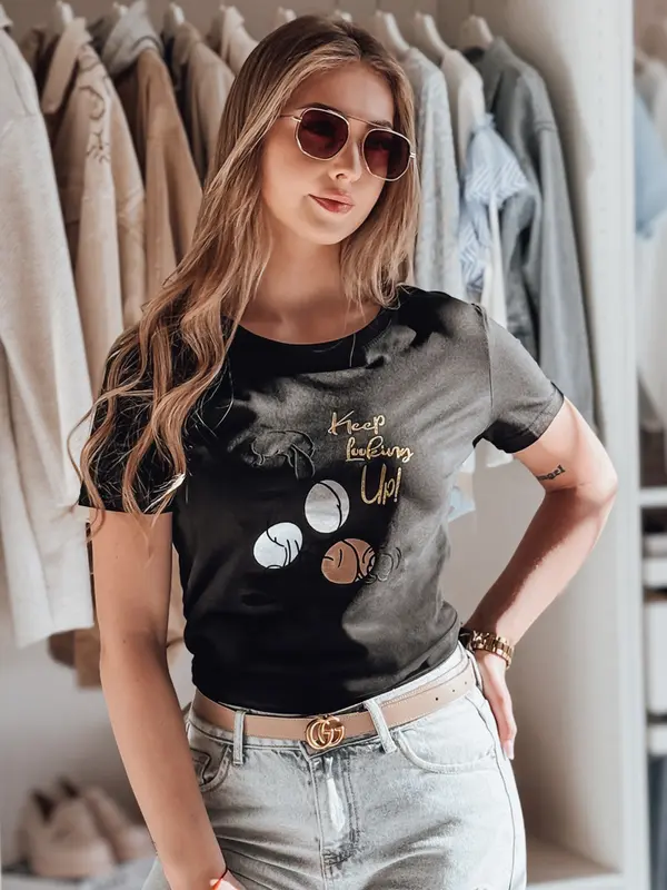 DStreet Ženska majica s kratkimi rokavi LUMIFITU z motivom pudlja, črna