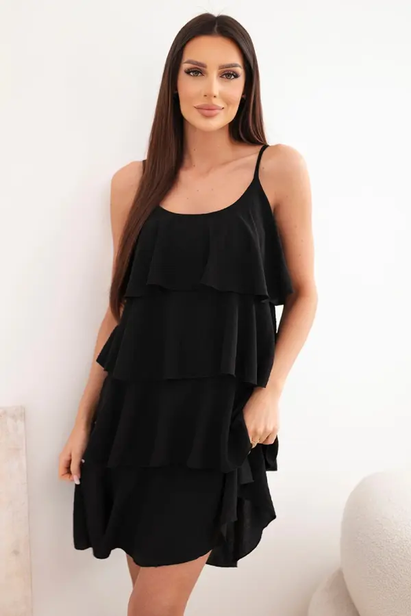 Kesi Włoski Ženska mini obleka z naramnicami in volančki, črna