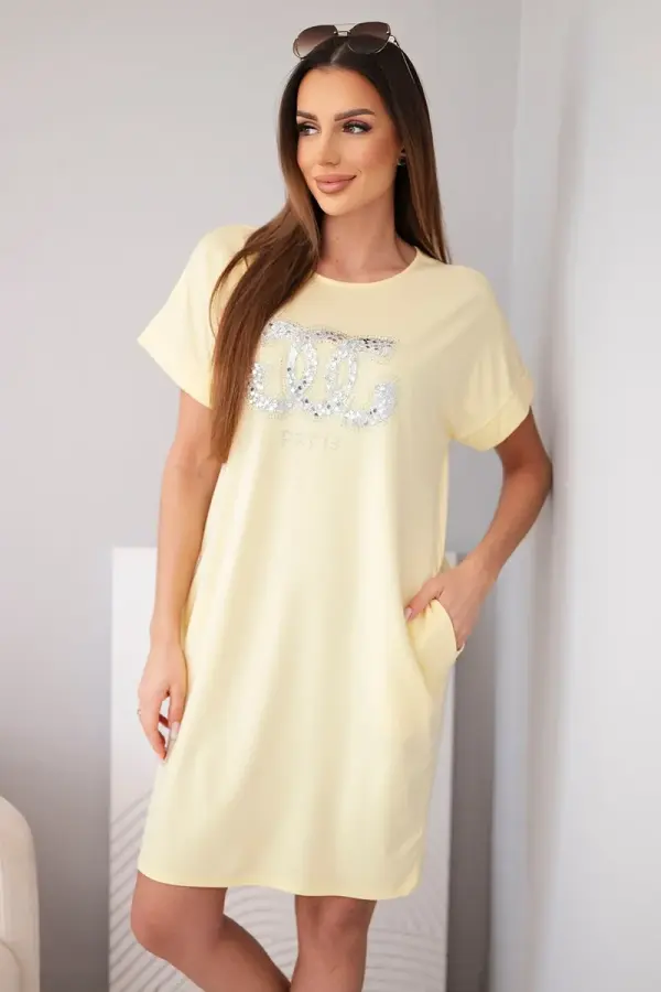 Kesi Włoski Ženska obleka iz viskoze s kratkimi rokavi in ​​potiskom