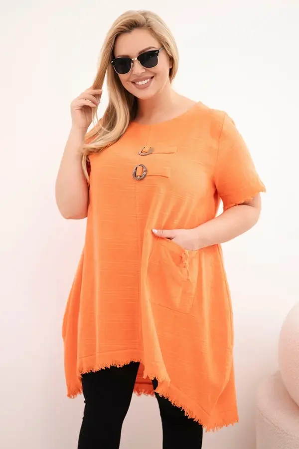 Kesi Włoski Ženska obleka Kesi Plus Size z daljšim hrbtom, oranžna