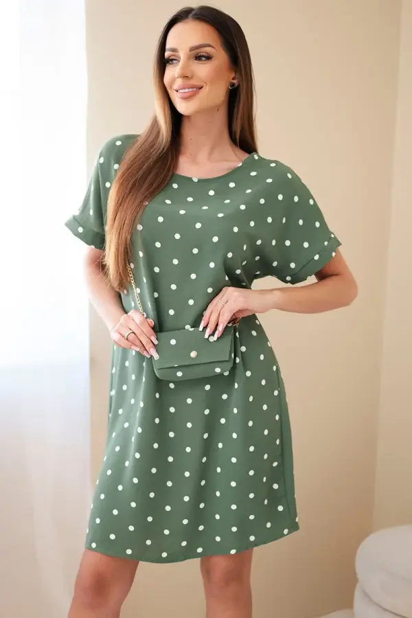 Kesi Włoski Ženska obleka Kesi z vzorcem pik in kaki torbico