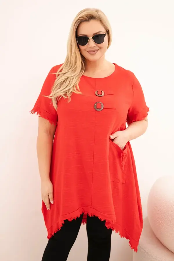 Kesi Włoski Ženska obleka za večje številke Kesi z daljšim hrbtom in žepom, rdeča