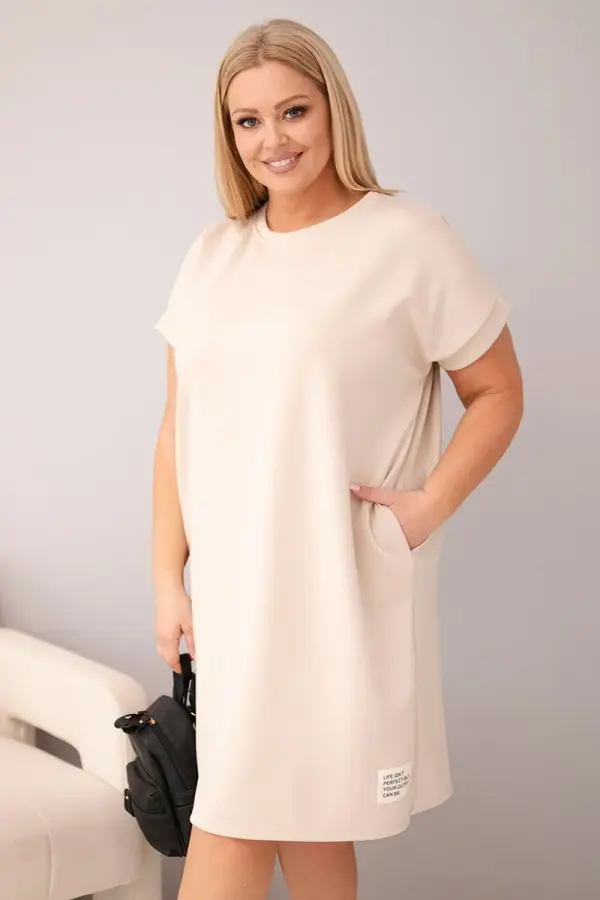 Kesi Włoski Ženska obleka za večje velikosti z žepi, bež