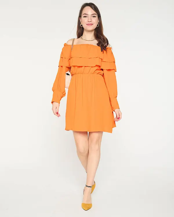 Resti Ženska oranžna obleka Resti z volančki