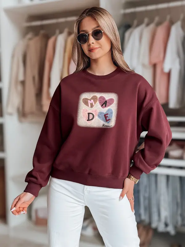 DStreet Ženska oversized jopa s srčki MADELIN bordo