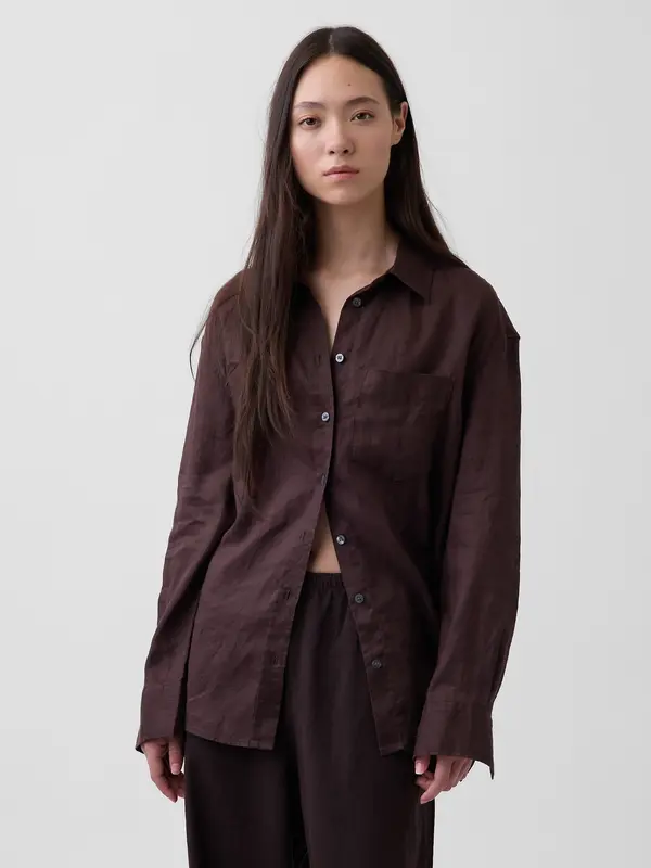 GAP Ženska oversized lanena srajca GAP
