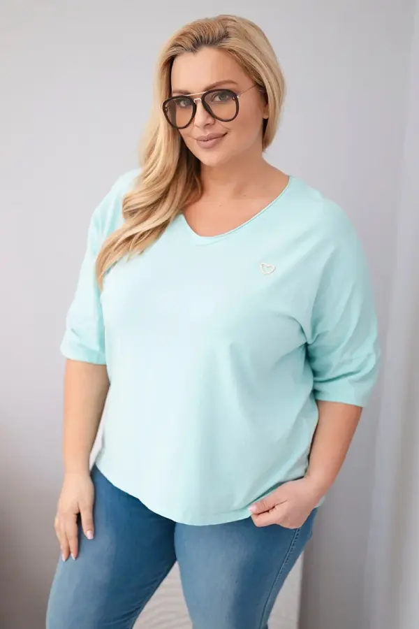 Kesi Włoski Ženska oversized plus size bluza Kesi z V-izrezom v mint barvi