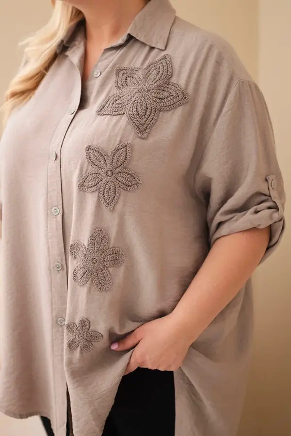Kesi Włoski Ženska plus size viskozna srajca z vezenjem