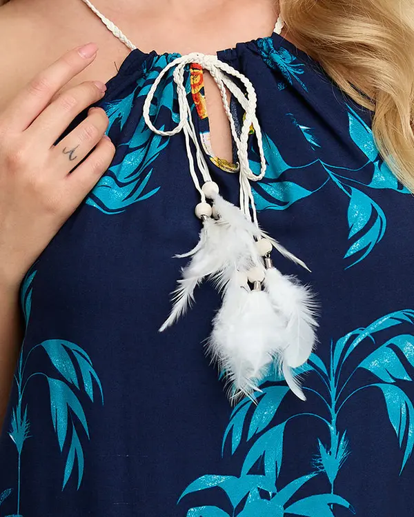 Resti Ženska poletna modra obleka s cvetličnim motivom