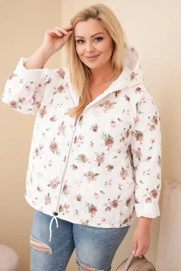 Kesi Włoski Ženska pomladna jakna za večje številke s cvetličnim vzorcem