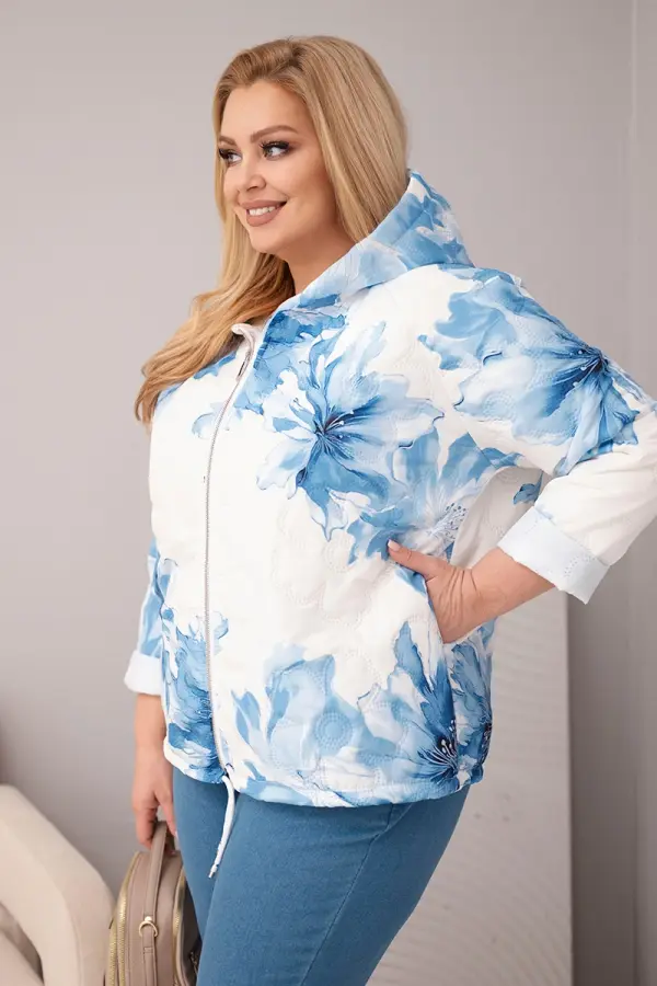 Kesi Włoski Ženska prehodna jakna Kesi Plus Size s cvetličnim vzorcem