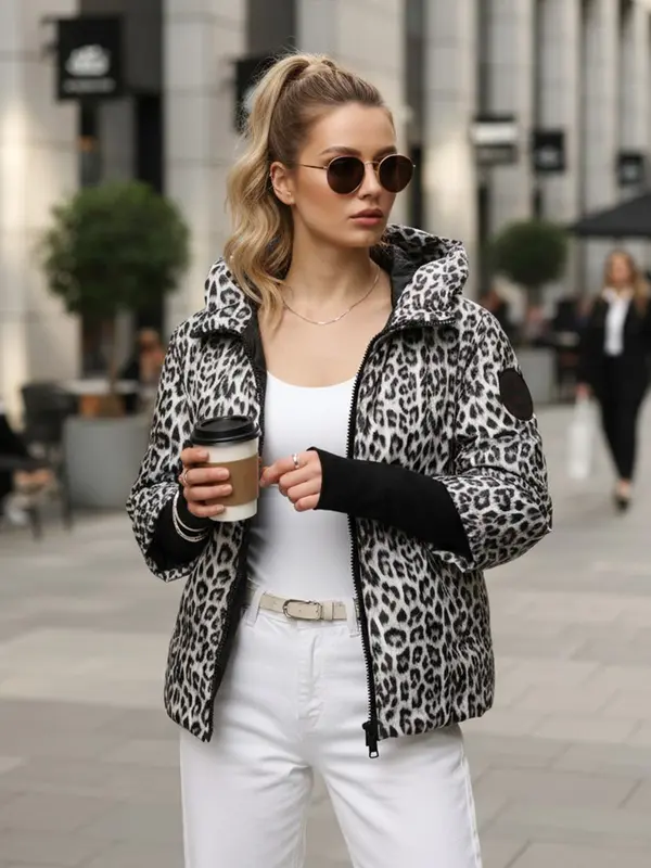 DStreet Ženska prešita jakna z leopardjim vzorcem