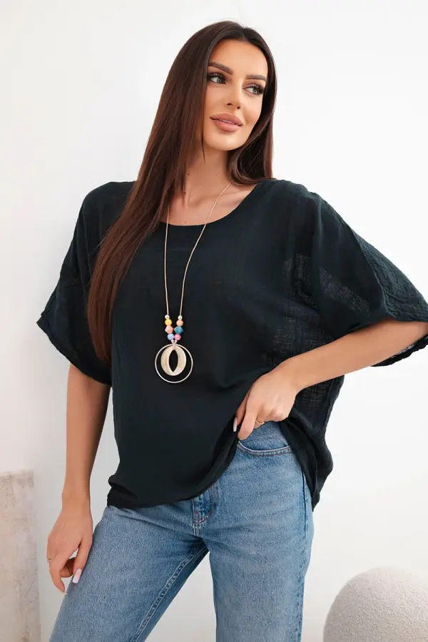 Kesi Włoski Ženska prevelika bluza Kesi Włoski črne barve