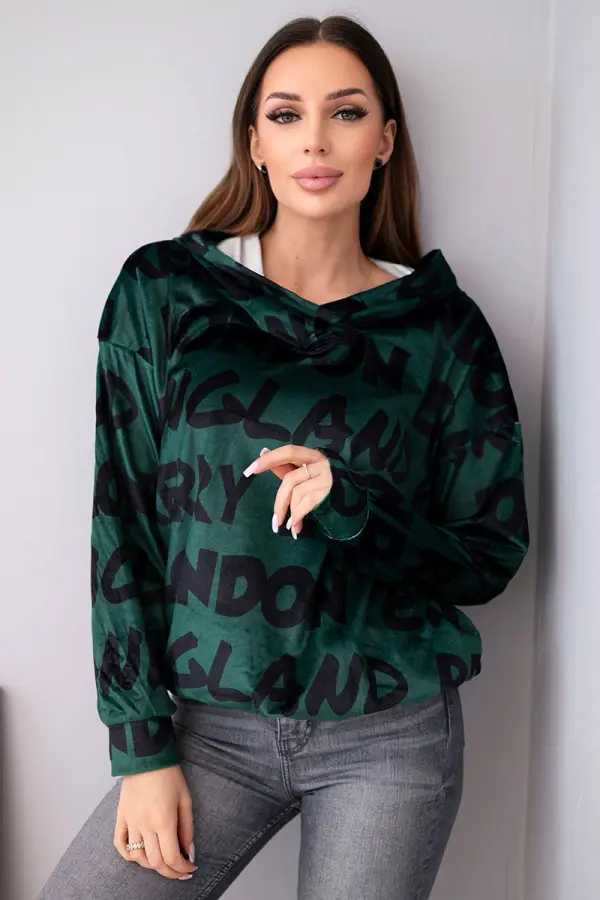 Kesi Ženska prevelika jopa Kesi s potiskom, temno zelena