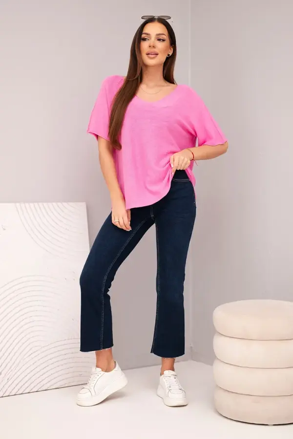 Kesi Włoski Ženska pulover bluza s kratkimi rokavi in ​​V-izrezom