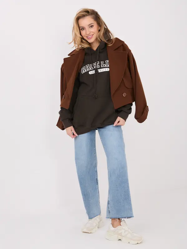 Factory Price Ženska pulover s kapuco temno rjave barve