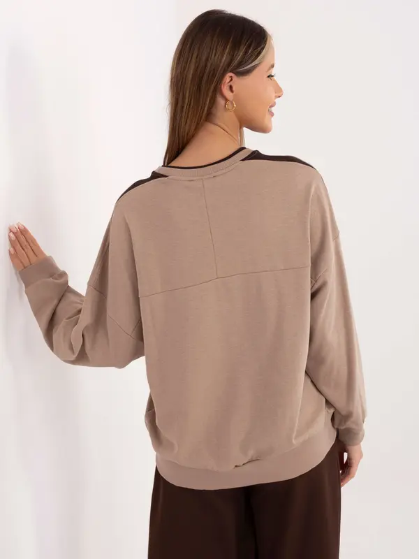 RELEVANCE Ženska pulover s kapuco v temno bež barvi