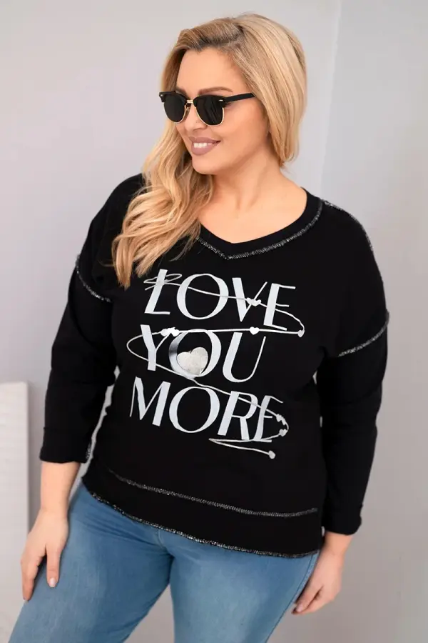 Kesi Włoski Ženska pulover z motivom Love You More za večje velikosti