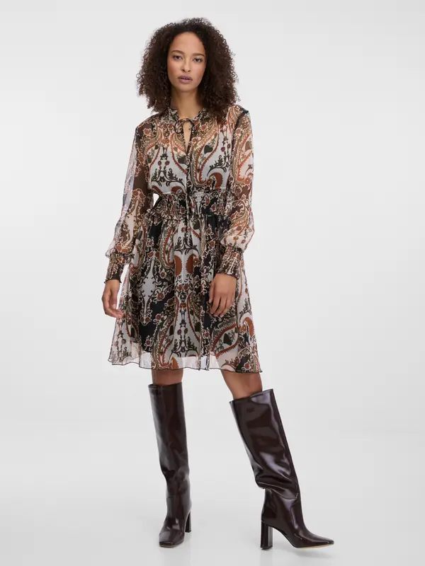 Orsay Ženska rjava vzorčasta obleka ORSAY