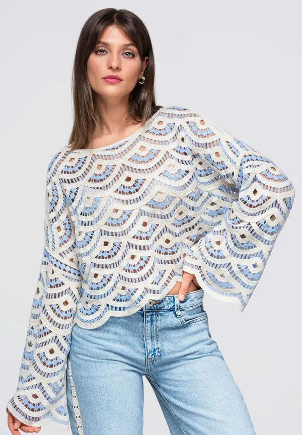 Edoti Ženska skrajšana bluza z geometrijskim vzorcem