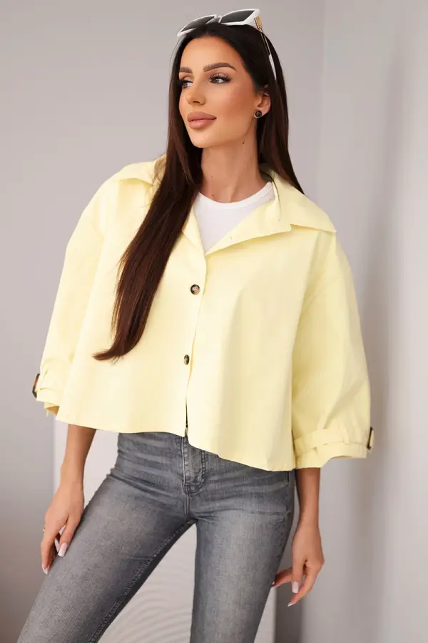 Kesi Włoski Ženska spomladanska bombažna jakna Kesi z rumenimi gumbi