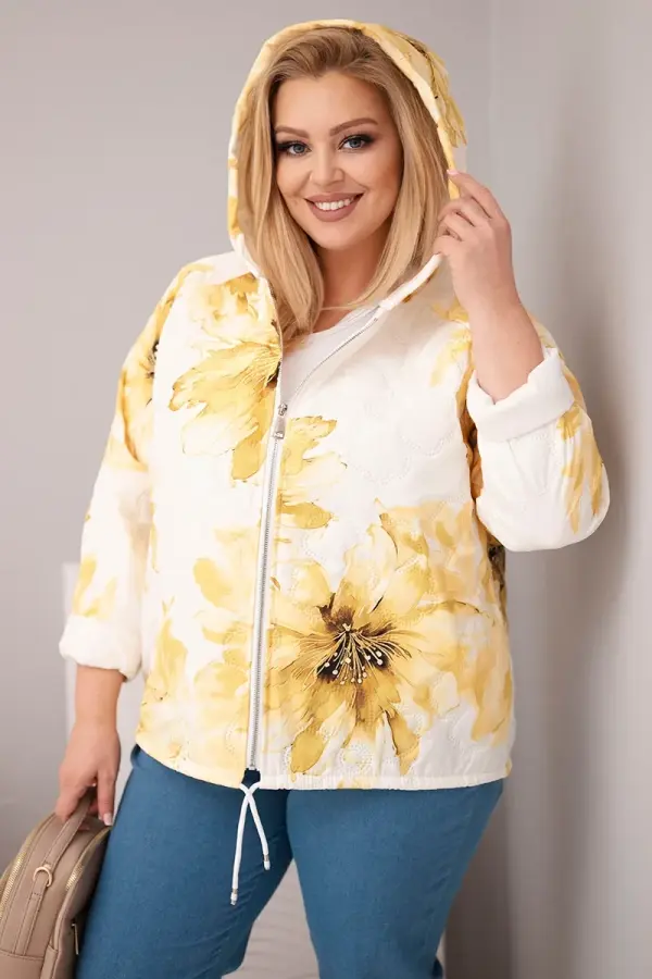 Kesi Włoski Ženska spomladanska jakna s cvetličnim vzorcem, rumena