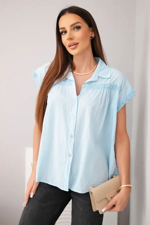 Kesi Włoski Ženska srajčna bluza s čipko in kratkimi rokavi