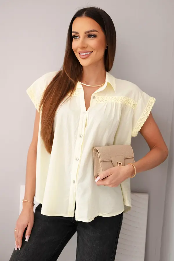 Kesi Włoski Ženska srajčna bluza s čipko, rumena