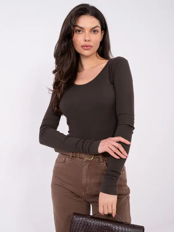 Factory Price Ženska temno rjava osnovna majica z dolgimi rokavi