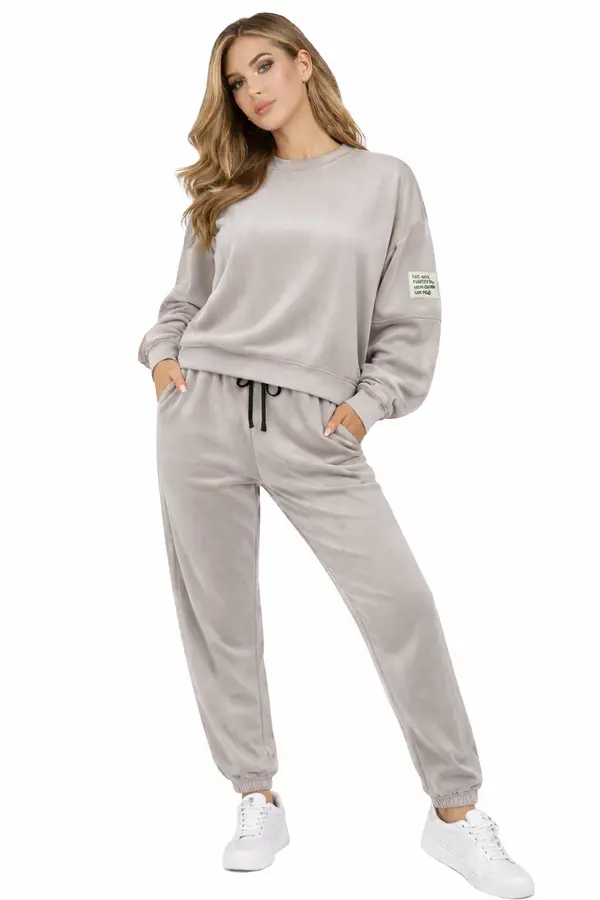 FASHION Ženska trenirka iz velurja, pudrasto roza