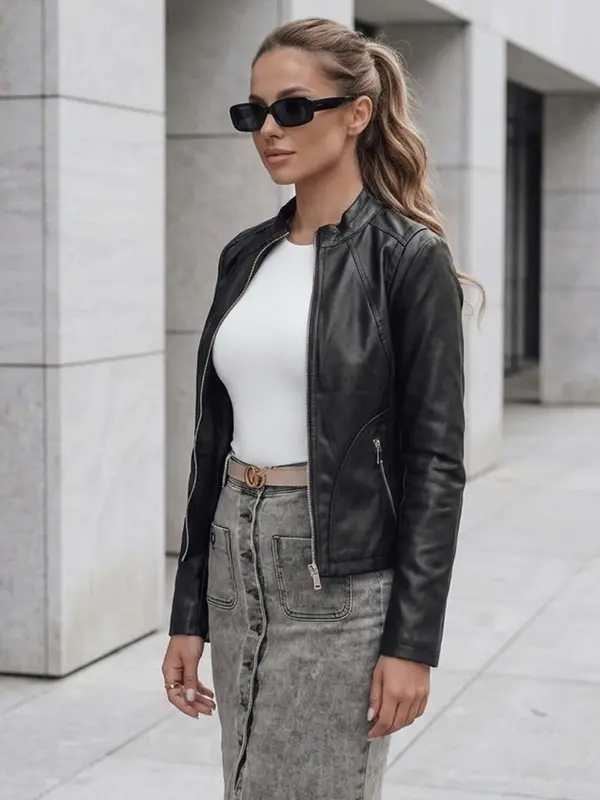 DStreet Ženska usnjena jakna ramoneska