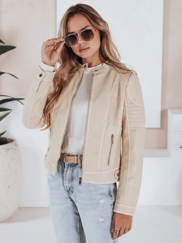 DStreet Ženska usnjena jakna ROCKMISS bež