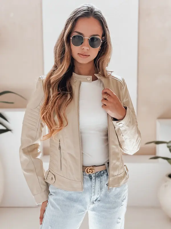 DStreet Ženska usnjena jakna ROCKMISS bež