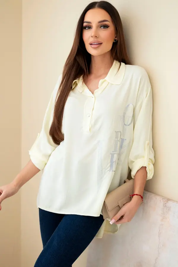 Kesi Włoski Ženska viskozna bluza z ovratnikom in potiskom