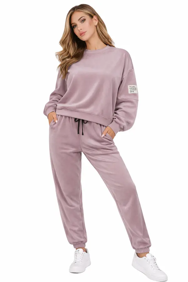 FASHION Ženska žametna trenirka - roza