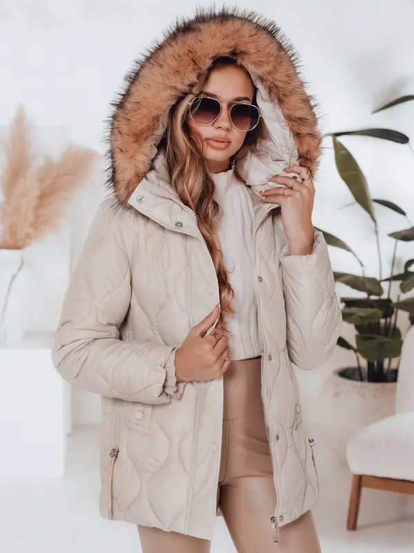 DStreet Ženska zimska jakna LUMORE s kapuco kaki