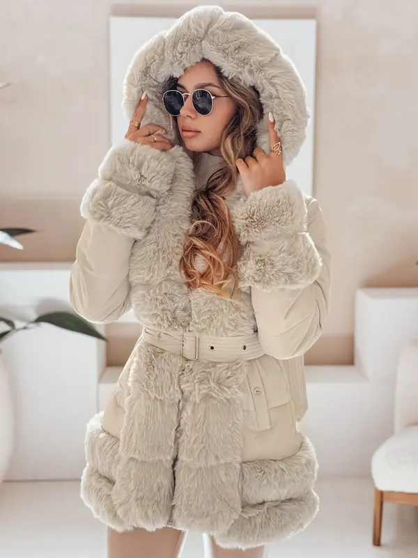 DStreet Ženska zimska jakna s kapuco in pasom