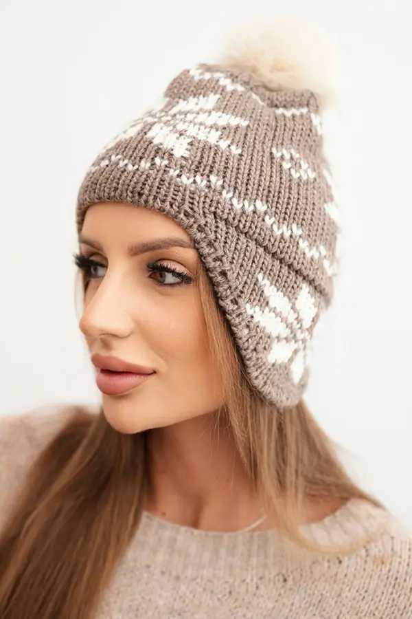 Kesi Ženska zimska kapa z vzorcem snežinke in cofom