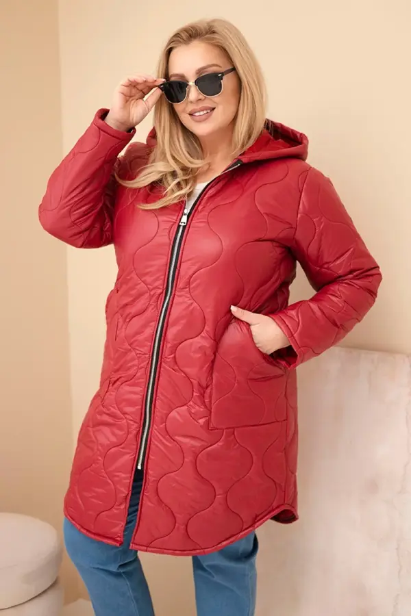 Kesi Włoski Ženska zimska prešita jakna Kesi s kapuco bordo barve