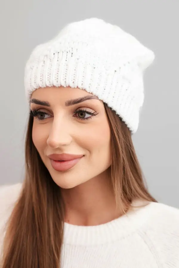 Kesi Ženska zimska volnena kapa Kesi K460 bela